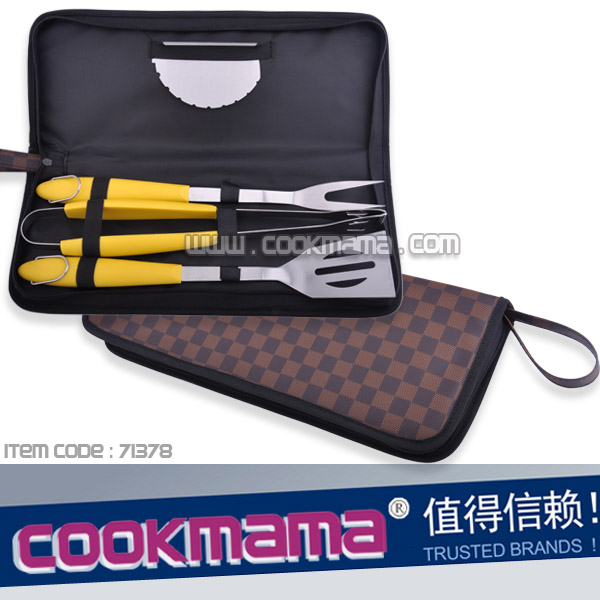4pcs PP plastic bbq tools with leather carry bag