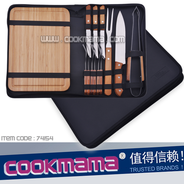 16pcs bbq tools and knife set with leather carry bag