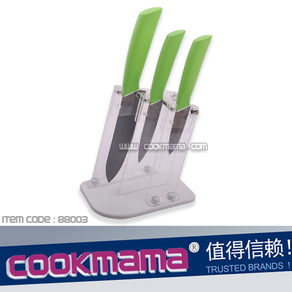 Black Mirror Finishing Ceramic Knife With TPR Handle in Acrylic Stand/Block