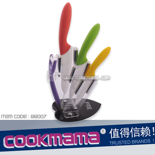 4pcs Ceramic Knife set in Acrylic Stand/Block with ceramic peeler