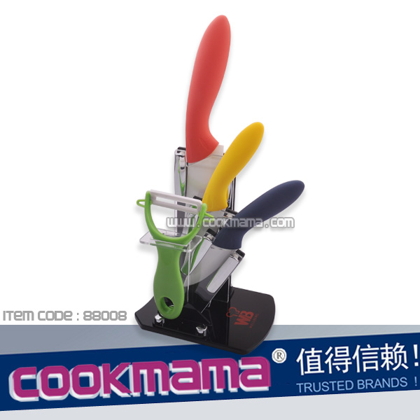 4pcs Ceramic Knife set in Acrylic Stand/Block with ceramic peeler