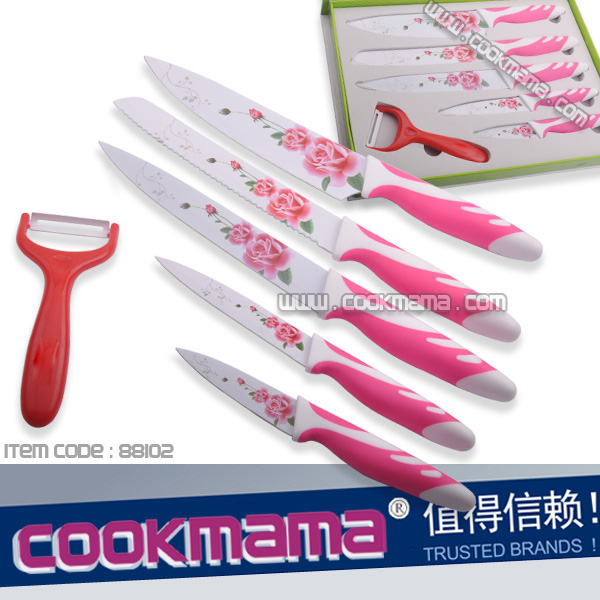 6pcs non-stick Knife set with flowers pattern