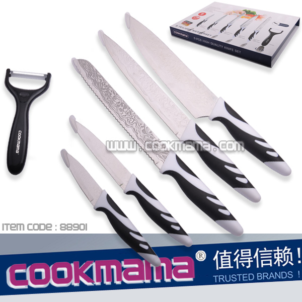 6pcs Etched Blade Knife set with gift box