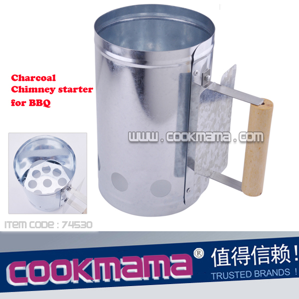 charcoal chimney starter for BBQ with wood handle