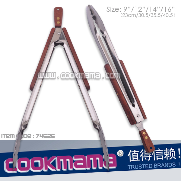 wood handle food tongs,bbq tongs