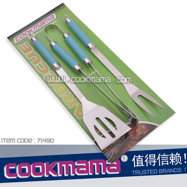 3pcs Stianless Steel with TPR Coating Handle BBQ Tool Set
