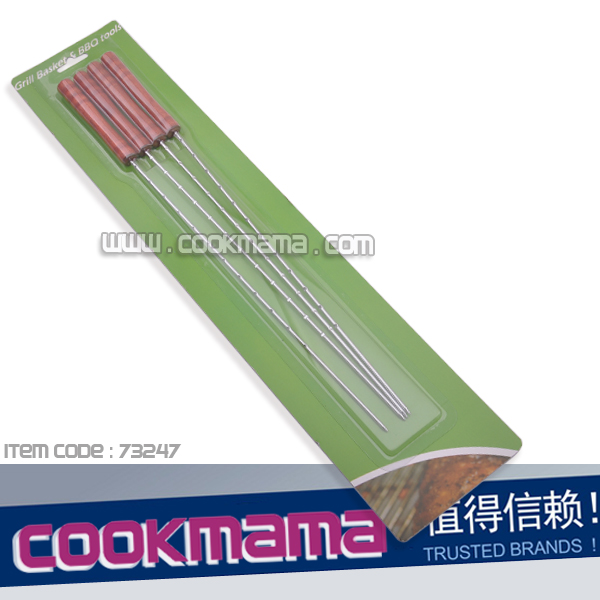 4pcs wood handle chrome plated BBQ skewers set