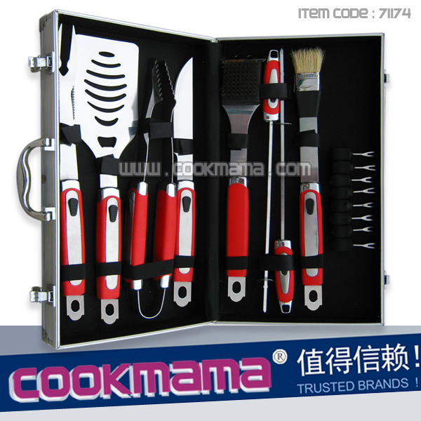 16pcs Delux TPR RED handle bbq tool set with case