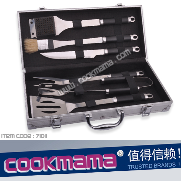 6pcs plastic handle bbq tool set with case
