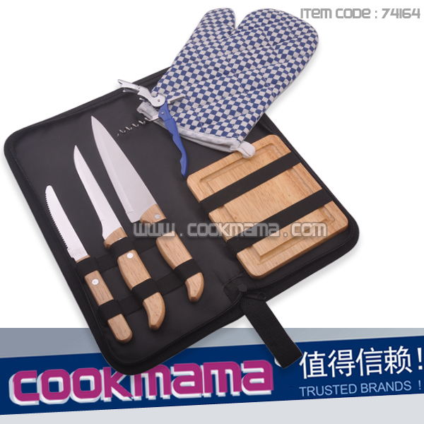 6-piece barbecue fork and knife in nylon bag,camping bbq tool set