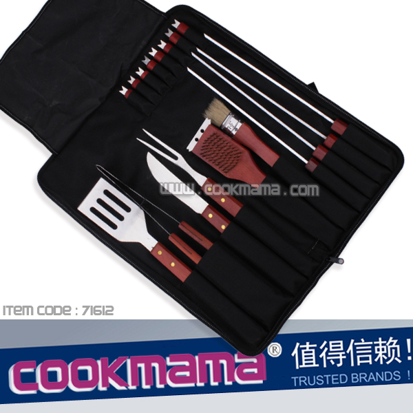 18pcs wood handle bbq tool set with NYLON bag