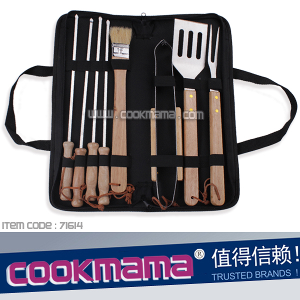8pcs Rubber wood handle bbq tool set with NYLON bag