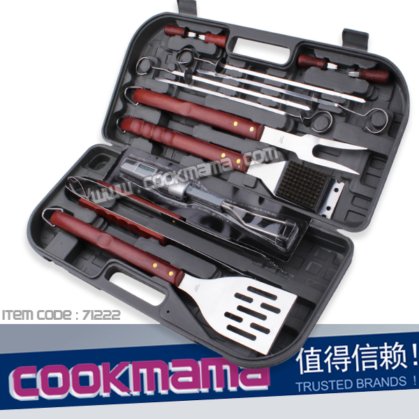 12pcs bbq tool set with thermometer fork in plastic storge case