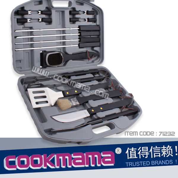 18pcs BLACK wood handle bbq tool set in storge case