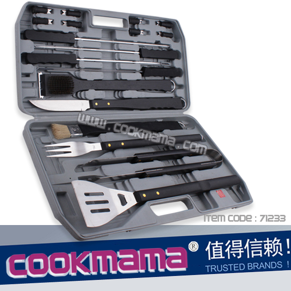18pcs BLACK wood handle bbq tool set