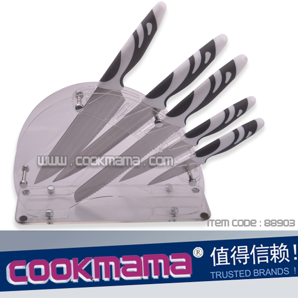 5pcs stainless steel knife with titanium coating and acrylic knife block
