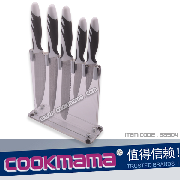 5pcs stainless steel titanium coating knife set with acrylic knife block