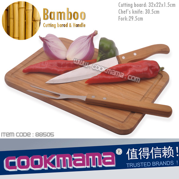 2pcs fork and knife with bamboo cutting board,high quality
