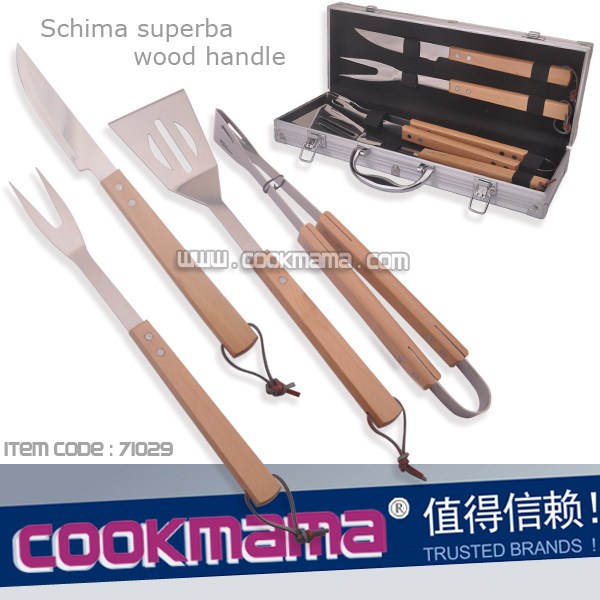 4pcs wood handle bbq tool set