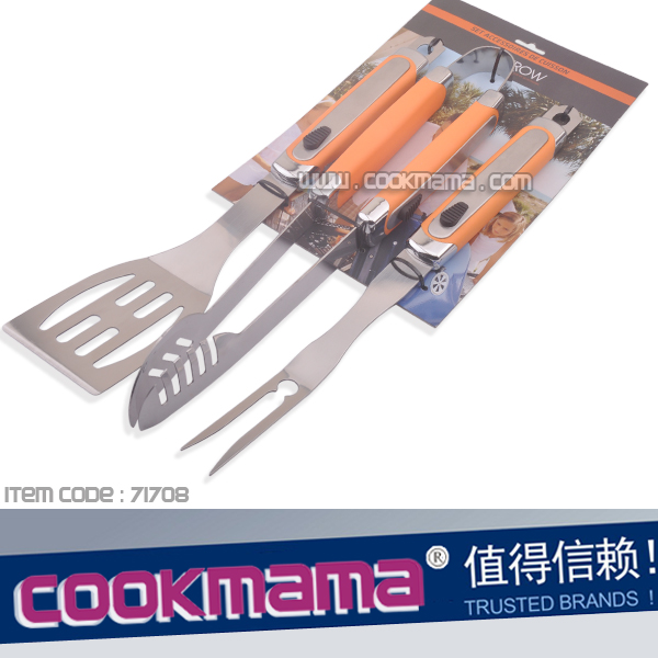 3pcs TPR HANDLE bbq tools with color box