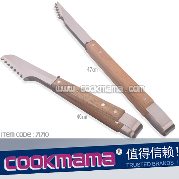 wood handle bbq tongs,rubber wood bbq tongs,barbecue tongs,grill tongs