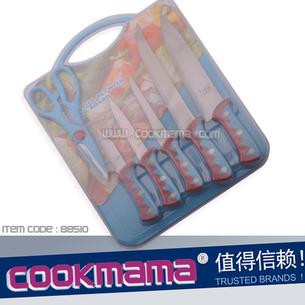 7PCS plastic handle knife set with blister