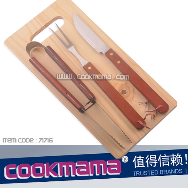 3pcs bbq tools set with cutting board
