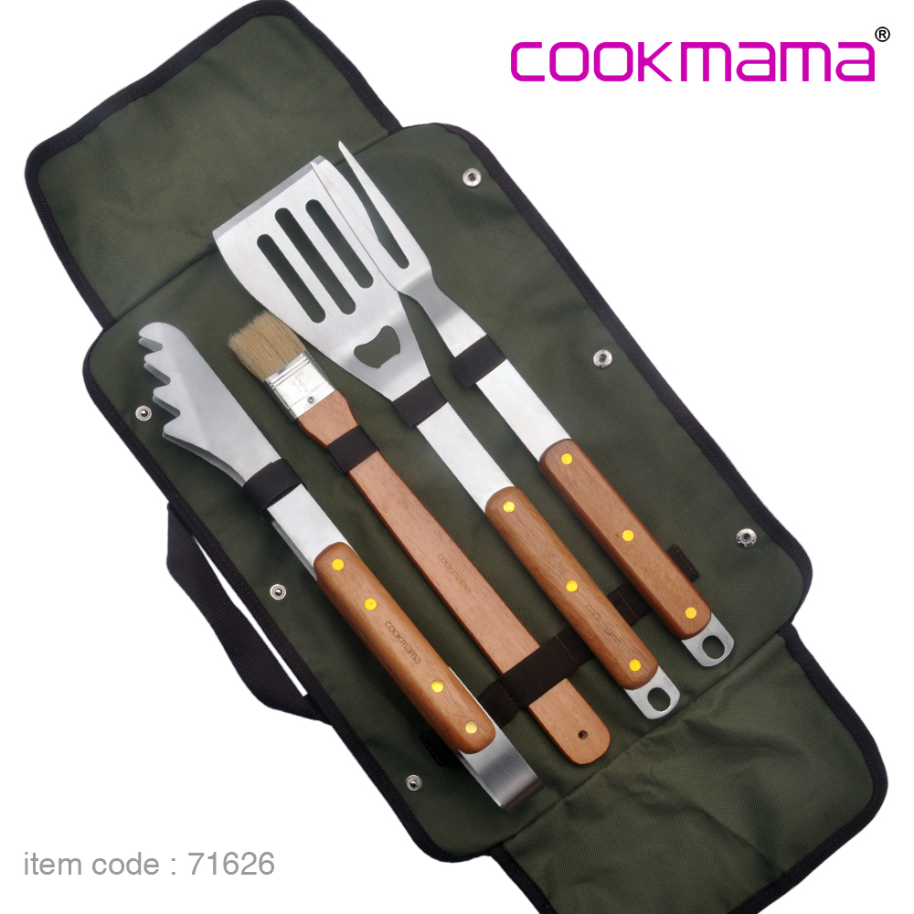Cookmama 4pcs wood handle bbq tool set, barbecue tools,barbecue set,grill tools