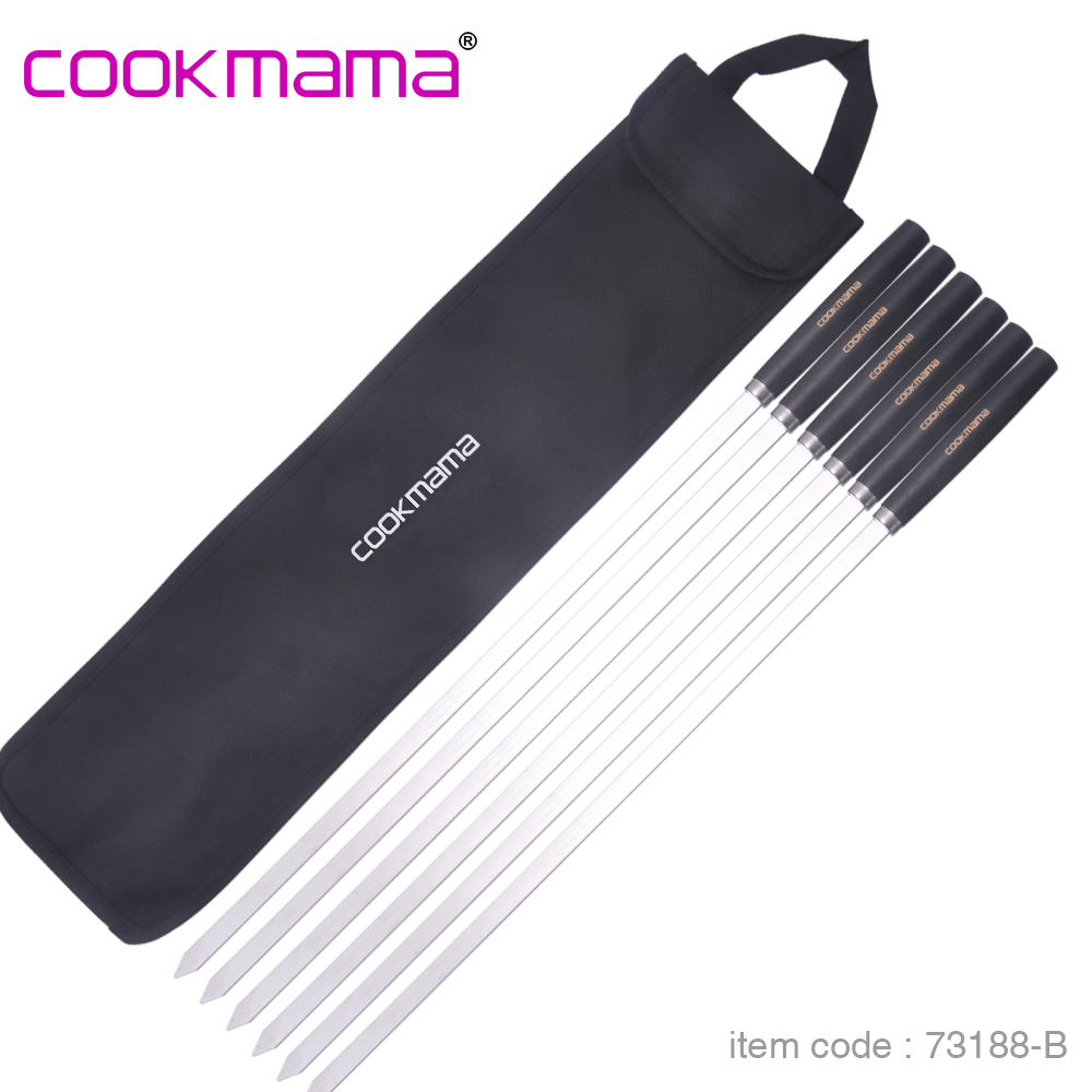 Cookmama 6pcs wood handle bbq skewers set stainless steel